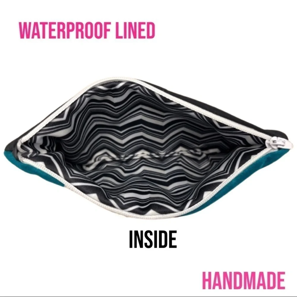 Waterproof Make Up Bag- Green Velvet Purple Lace